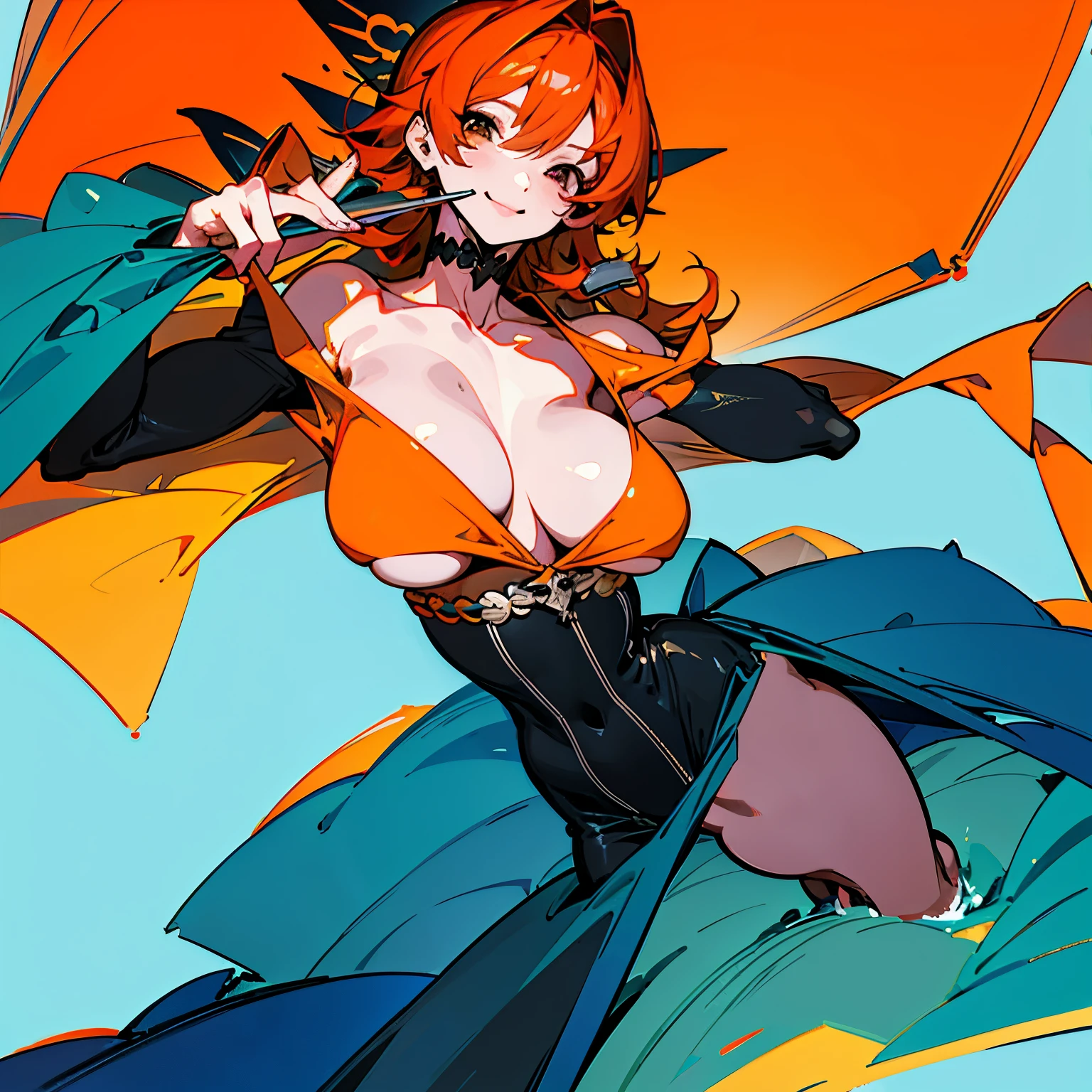 (High resolution), (in 8K), (Extreme Detail), (Best Illustration), (beautiful detail), (Best Quality), (masuter piece), ( Detailed face), Onepiece、Nami、orange color hair、One hand is on his hip、full body nude、Realistic fantasy rendering, Realistic anime girl rendering, Vicious look、A smile(Big Breast: 1.4) popular in CGSTATION, 4K,highlight in eyes、((sea the background of))