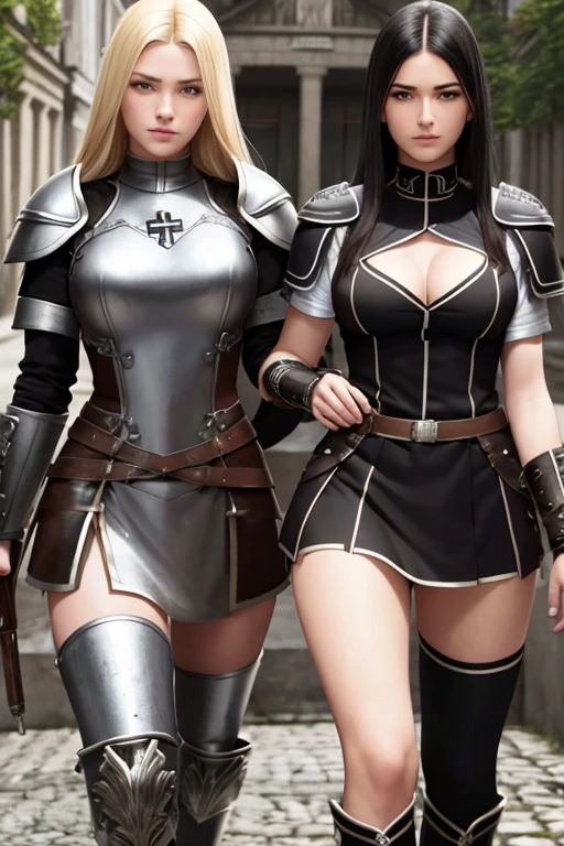 german womens, catholics, nazi , black hair,blondes perfect face, detailed face, lesbians, warriors roman, using sexy armor , soft lesbians, sexy, full body