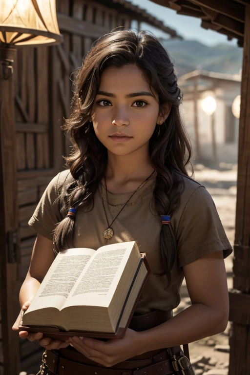 Joven protagonista ,with a rugged charm and piercing eyes that reflect determination. Su despeinado, El cabello oscuro enmarca un rostro marcado por el paso de las pruebas, Sin embargo, su sonrisa tiene un rayo de esperanza.. Vestido con un atuendo vikingo gastado pero meticulosamente mantenido, exudes resilience and determination, embodying the spirit of someone who has weathered storms and emerged stronger. , ojos decididos y una mochila ,encuentra un mentor de arte, revive la flor marchita con cuidado, and open the book of forgotten dreams with determination.