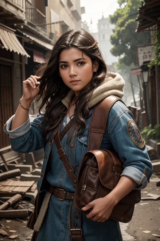 Joven protagonista ,with a rugged charm and piercing eyes that reflect determination. Su despeinado, El cabello oscuro enmarca un rostro marcado por el paso de las pruebas, Sin embargo, su sonrisa tiene un rayo de esperanza.. Vestido con un atuendo vikingo gastado pero meticulosamente mantenido, exudes resilience and determination, embodying the spirit of someone who has weathered storms and emerged stronger. , ojos decididos y una mochila ,encuentra un mentor de arte, revive la flor marchita con cuidado, and open the book of forgotten dreams with determination.