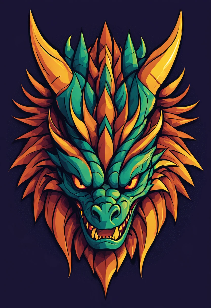 furious Dragon logo, pop-art colour, symetric line, straight line vector