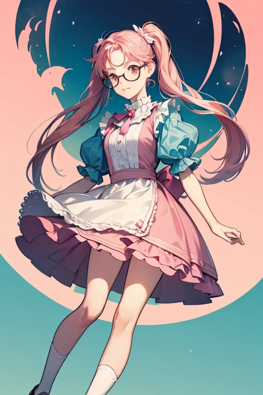 Gretchen is a thin, tall, and geeky girl. She has auburn shoulder-length hair tied in two pigtails by pink hair ties, brown eyes hidden by large circle glasses and has rather large buckteeth. She wears a light blue short-sleeved knee-length dress with a white Peter Pan collar and white sleeves, as well as a dark pink sash with a bow in the middle, pink calf-high socks, and large brown and white shoes. Her right sock is slightly shorter than her left one.