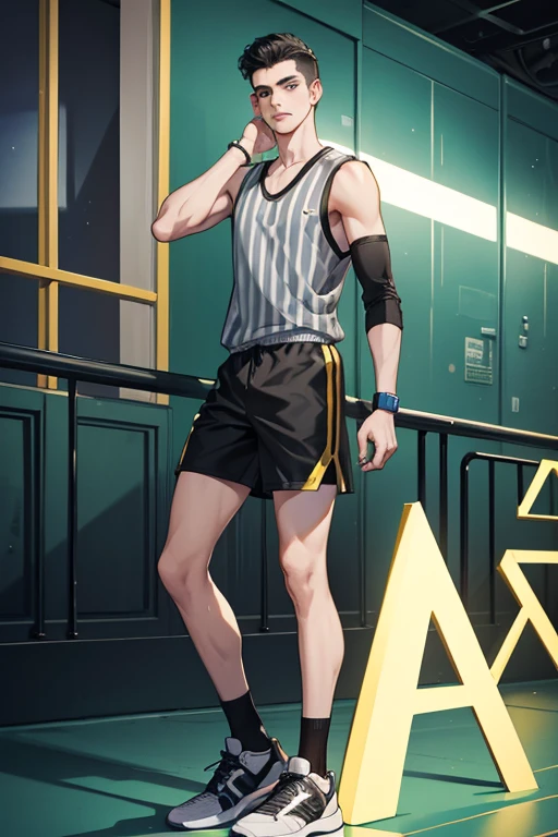 He is a tall, slender, and athletic boy with black flattop hair. He is taller than Gus, T.J., and Spinelli, but is shorter than Mikey and Gretchen. Vince wears a light grey t-shirt with darker grey stripes on the sleeves and a darker grey collar, a sleeveless green basketball jersey with a golden number one symbol on it. He also wears dark grey shorts and black and white sneakers. He is often seen with a pair of yellow wristbands.