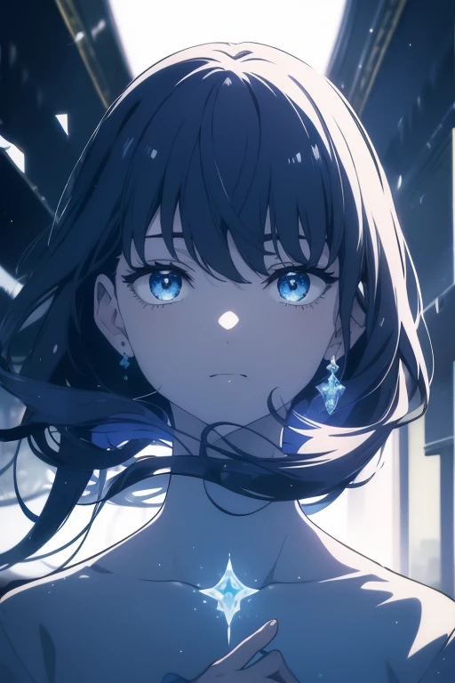 Ultramarine sky、woman with long black hair、Simple white one-piece dress、Slim type、small tits、(Extremely delicate and beautiful: 1.2)、Depression、An expression that hides sadness、Sea of Japan scenery、(masterpiece, best qualtiy, 超A high resolution), 1girl in, pale skin, ((blue Eyes)), blazing_Eyes, neon Eyes, (ultra detailed Eyes, beautiful and detailed face, detailed Eyes), ((Centered)), Smile, ((Wide Shot)), face to the viewer, Eye level, (blurry Background, bright snowy Background, Winters), flat-chest, Looking at Viewer, ((half closed Eyes)), ((Perfect hands)), (((Head, missiles, lower back, Elbows, In view))), ((hands behind back)), empty Eyes, Beautiful lighting, Outside, Outdoors, Background, defined subject, 25 years old,