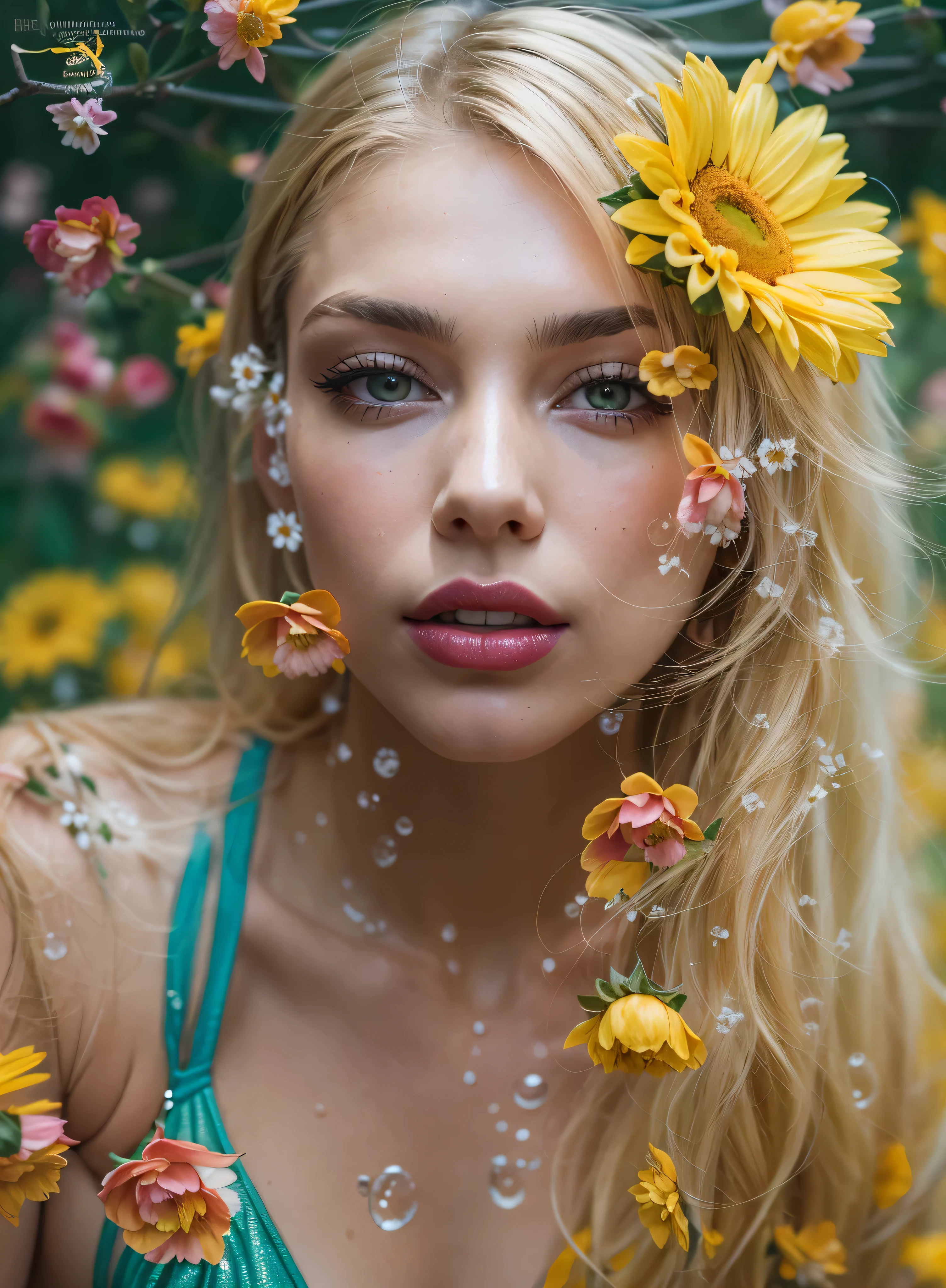 (photorealistic:1.4),8k(Face Focus: 1.1), (Yellow, blue: 1.3), ukrainian girl in a dress that is in the water, closeup fantasy with water magic, fine art fashion photography, sunflowers, roses, monia merlo, inspired by irakli nadar, inspired by irakli nadar, inspired by Franz Xaver Winterhalter, with blooming flowers around her, inspired by Tatiana Hordiienko, jean-sebastien rossbach, karol bak uhd, vynok, vyshyvanka bikni, pom-poms, roses, dreamy, seductive, (very young) (beautiful), blonde hair at length of chin, small breasts, tiny body, skinny body, petite body,, (transparent) (loose) (wet) (singlet) (see through), (no bra), (mini bikini) ,(transparent materials), (red lipstick), (seductive), (erotic), (flirty),(topless:1.5), (full body:1.5)