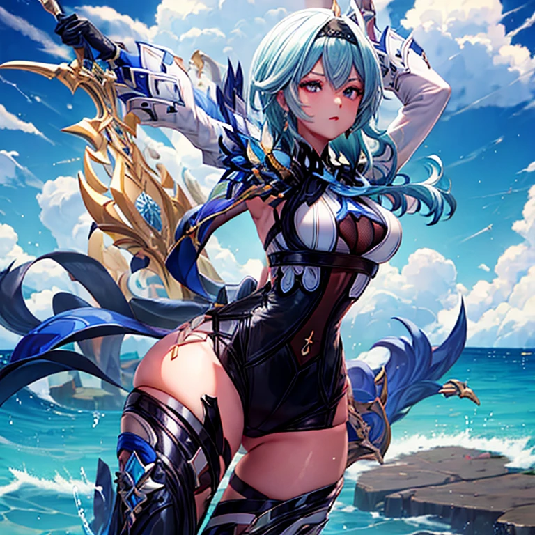 Eula, genshin impact,sexy, black bikini, bunda grande,coxas grande e amostras e seios grandes