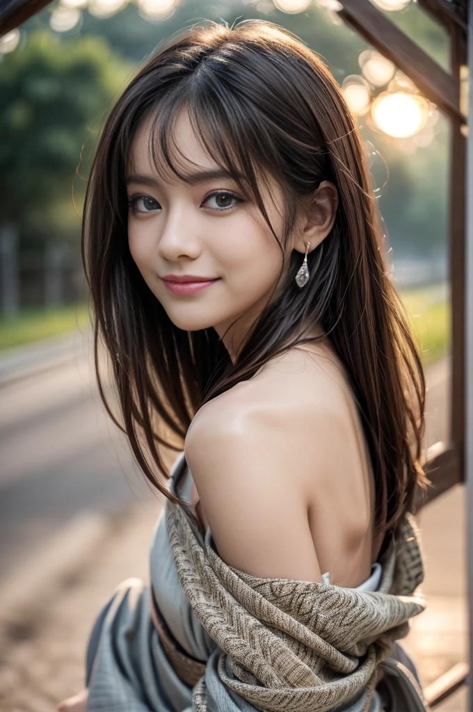 (8k, Best Quality, Masterpiece: 1.2), (Realistic, Photorealistic: 1.37), Super detailed, 1 girl, Cute, Solo, Beautifully detailed sky, Detailed cafe, Night, Sitting, Dating, ( Nose blush), (smile:1.15), (closed mouth), small breasts, beautiful fine eyes, night, wet, rain, floating hair NovaFrogStyle