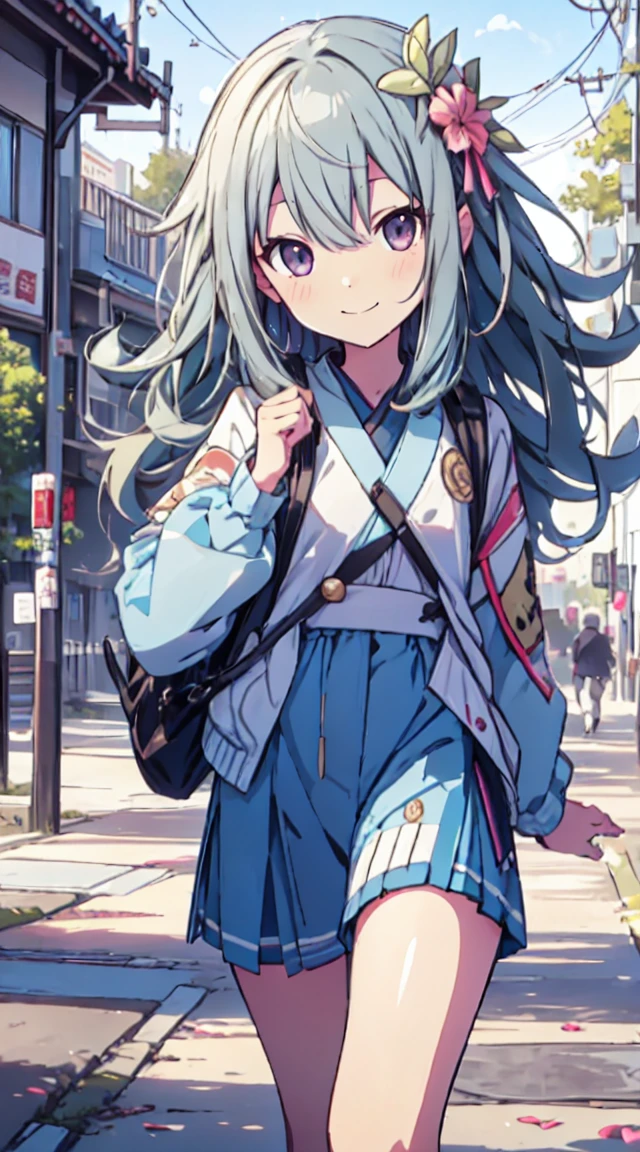 masutepiece, Best Quality,Illustration, Wallpaper, ultra -detail, 1loli、♡、Futomo、Strike a pose with a cheerful smile、校服、In the street