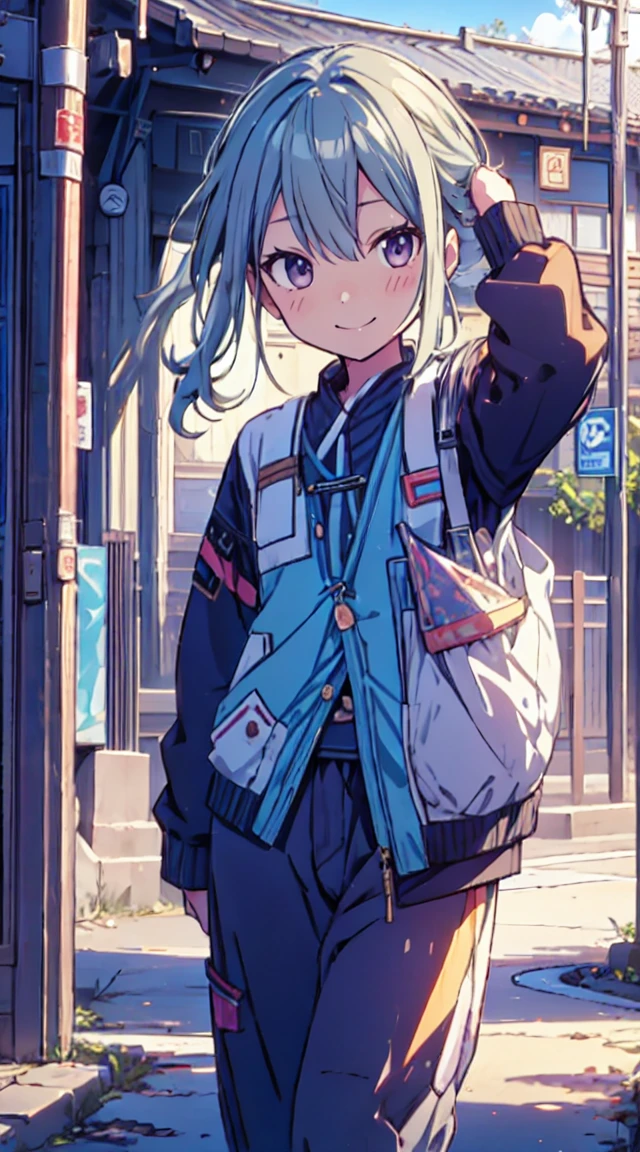 masutepiece, Best Quality,Illustration, Wallpaper, ultra -detail, 1loli、♡、Futomo、Strike a pose with a cheerful smile、校服、In the street