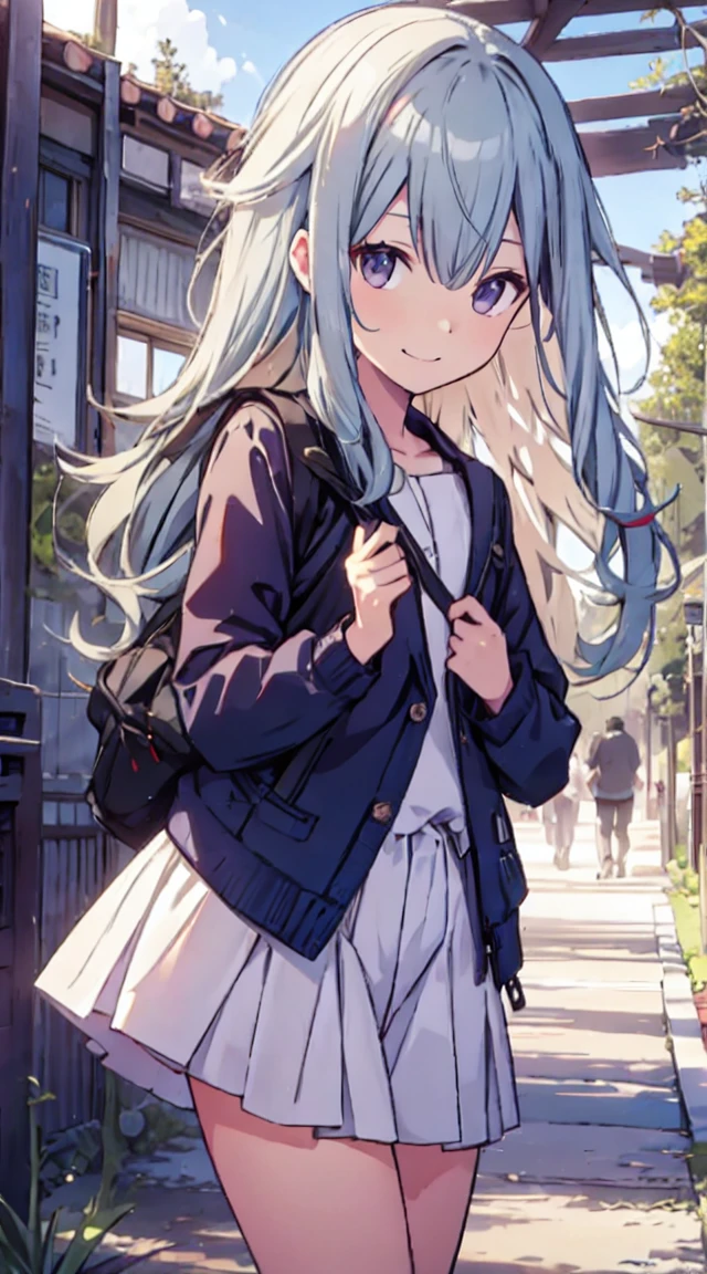 masutepiece, Best Quality,Illustration, Wallpaper, ultra -detail, 1loli、♡、Futomo、Strike a pose with a cheerful smile、校服、In the street