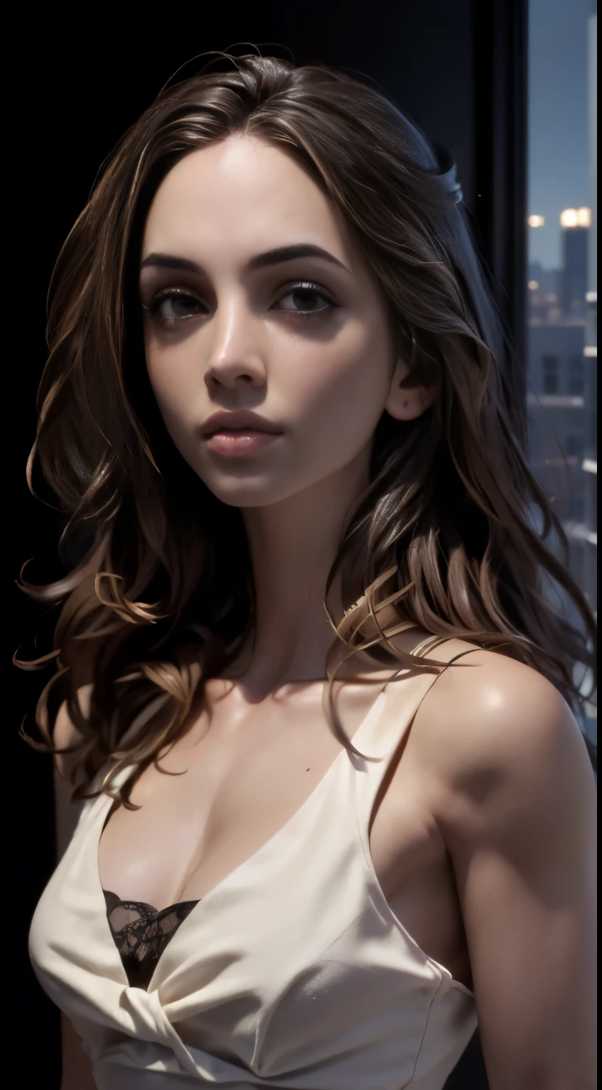 photo of Eliza Dushku, RAW, beautiful woman, ((portrait)), ((detailed face:1.2)), ((detailed facial feature, detailed skin, clear skin), (perfect proportioned body), (wearing a colorful dress) (high detailed city environment, apartment balcony), (realistic photo, best quality, detailed), (8k wallpaper), (cinematic lighting, dramatic lighting) (sharp focus, intricate)