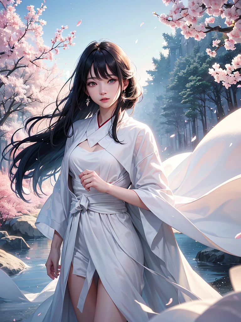one beautiful woman、((highest quality、8K masterpiece:1.3))、sharp focus:1.2、(super beautiful face:1.0)、(shiny skin:1.0)、realistic pictures、black hair、video writing、High resolution eyes and face、video writing、japanese actress、from the front、shy smile、The beauty of slender abs、whole body、kimono、 highest grade obi