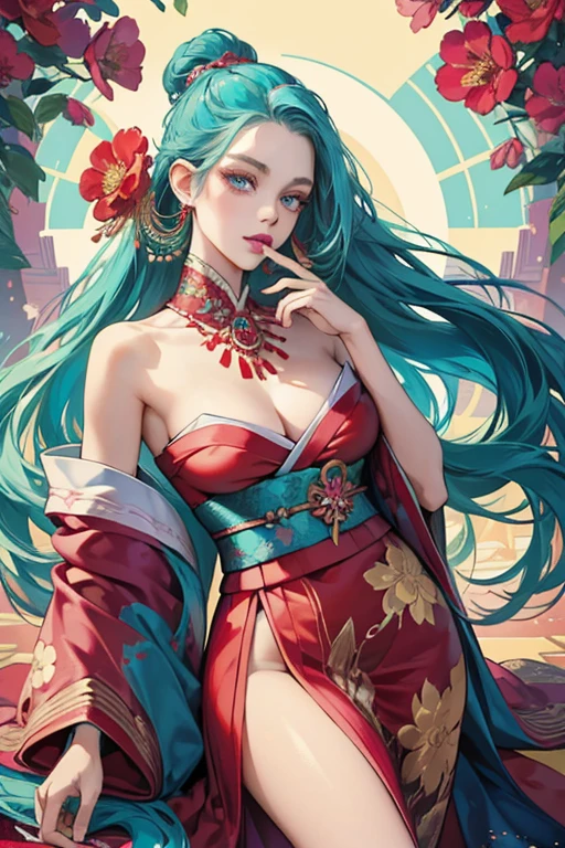 (nsfw), Arabian woman in a kimono, adorned with blossoming flowers elegantly positioned atop her head, showcasing a masterpiece of Beautiful digital artwork, Created with meticulous strokes in digital illustrations, Transforming into a Gorgeous digital painting, Capturing the essence of Gweiz-style artwork, Expertly rendered as a Photorealistic anime girl, Displaying Smooth anime CG art, Revealing the exquisite beauty of Digital art, Astonishing with Amazing detail, Highlighting the intricacies of Digital illustrations, Showcasing Detailed digital anime art, Crafted with April Rendering, Enhancing the all