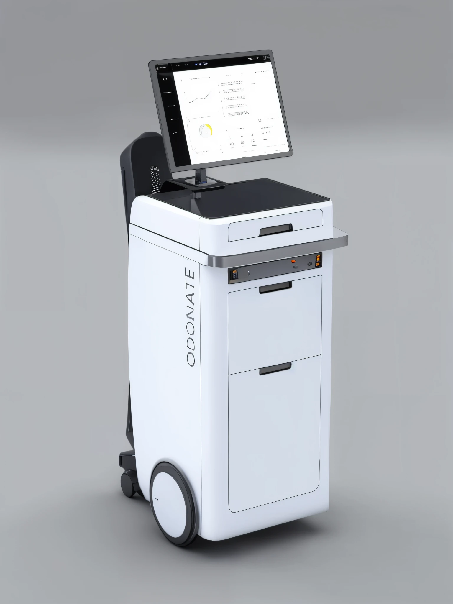Mobile medical cart, high quality clear image, white + black, white background, 3d rendering