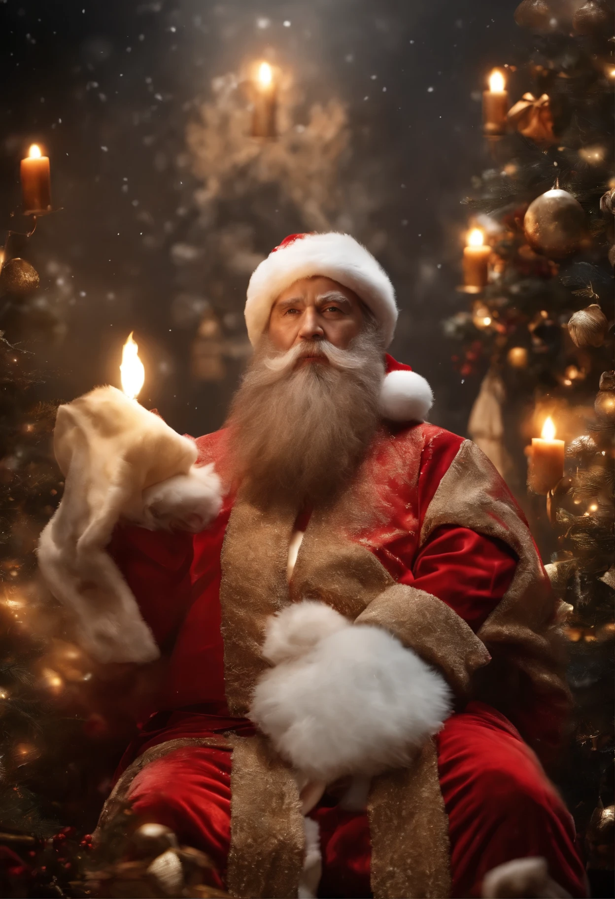 ((topquality)), ((tmasterpiece)), ( extreme details, Extreme detailing, official arts, Beautifully Aesthetic:1.2), Depth of field, composition, (full bodyesbian, chibi), Милый маленький Santa Claus в бикини, angry, bokeh dof, bloom, Realistic background, (full bodyesbian:1.5), a painting, 电影灯光, realisitic, Material: PVC Cu73Cre4ture, Shukak, Santa Claus, Santa Claus, Santa Claus, A white, golds, Sand Fur, 4 feet, Crescent Moon Gold, Crescent Moon Background, Smoke, cloth, breathless, Smoke, Release the Magic Barrier from Your Hands