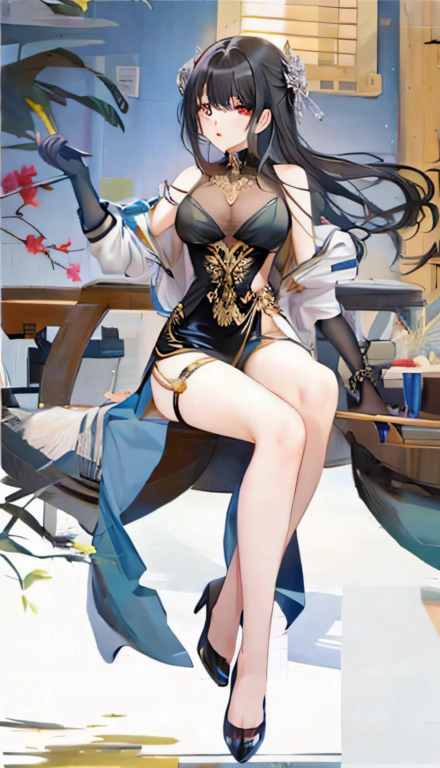 Black hair and long legs