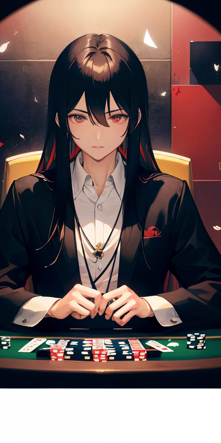 1 male human、A dark-haired、Akame、PlayingCardsのキング、devil of fire、bloods、Particles of light、llight rays、wall-paper、highcontrast、colourfull、PlayingCards、Playing poker、strong con、Wearing a hegemony