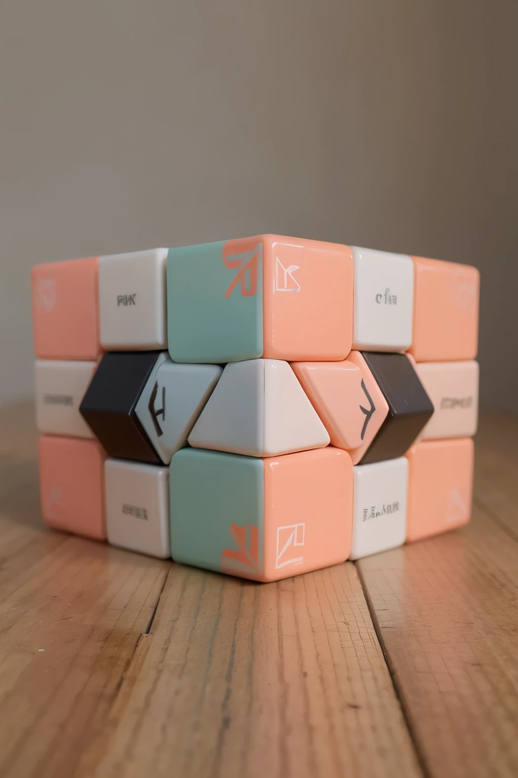 Fun illustration poster , high quality , light pastel colours , depicting a new Rubik's cube named rubix for people to buy