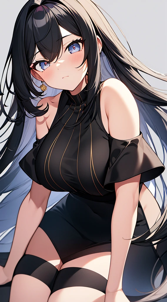 dia kurosawa, long hair, bangs, black hair, hair ornament, green eyes, sidelocks, hairclip, blunt bangs, 1girl ,live stage, Big Breasts,　formal dress , nipple