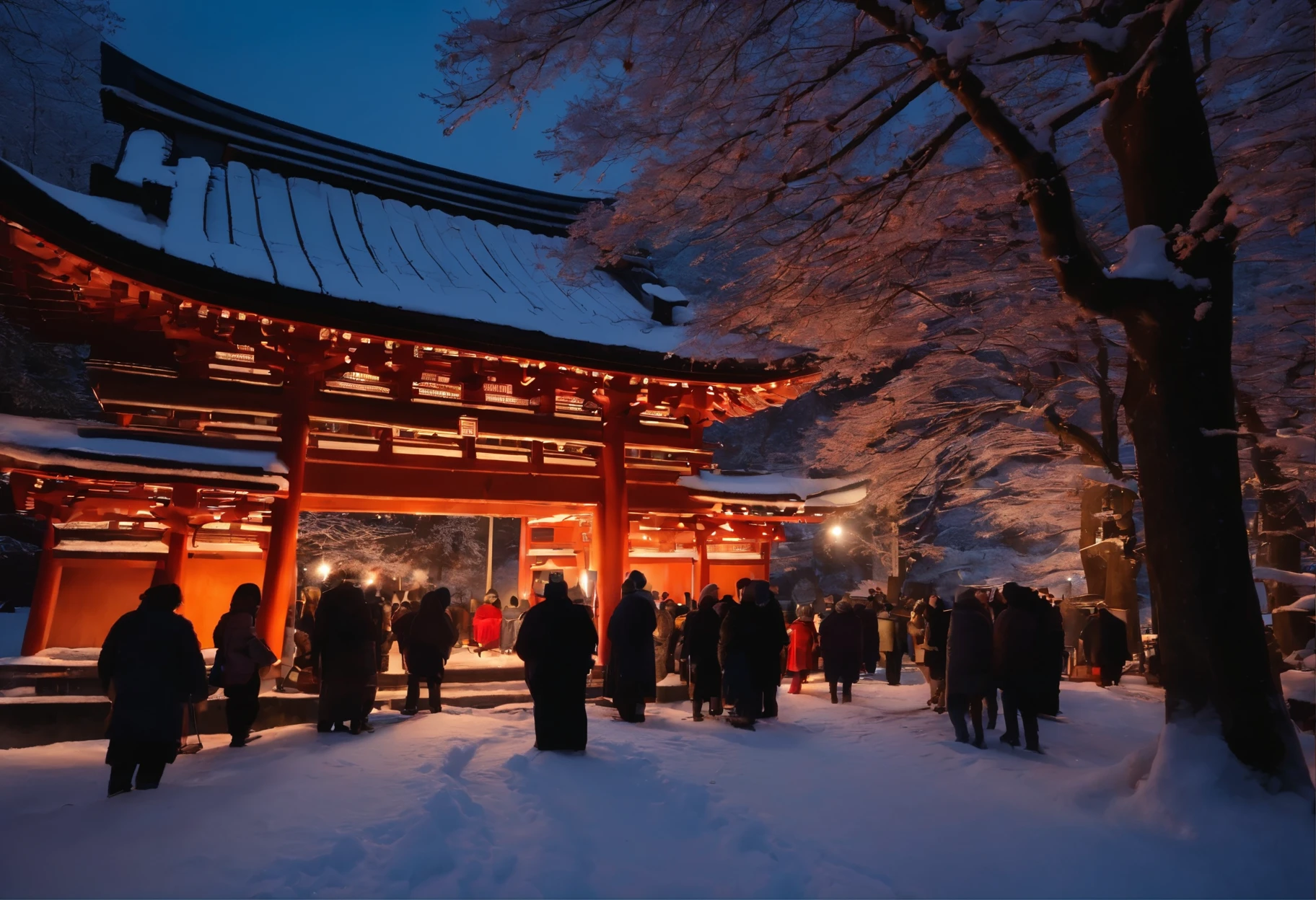 first Japanese shrine visit of New Year, (crowded shrine) , Winter dawn, person in winter clothes