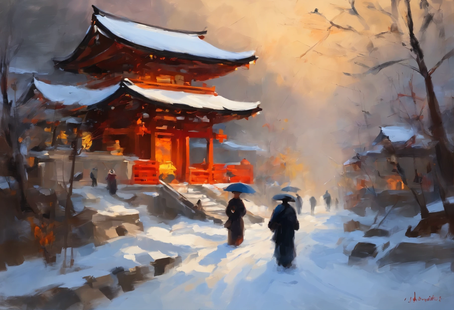 first Japanese shrine visit of New Year, (crowded shrine), Winter dawn, person in winter clothes