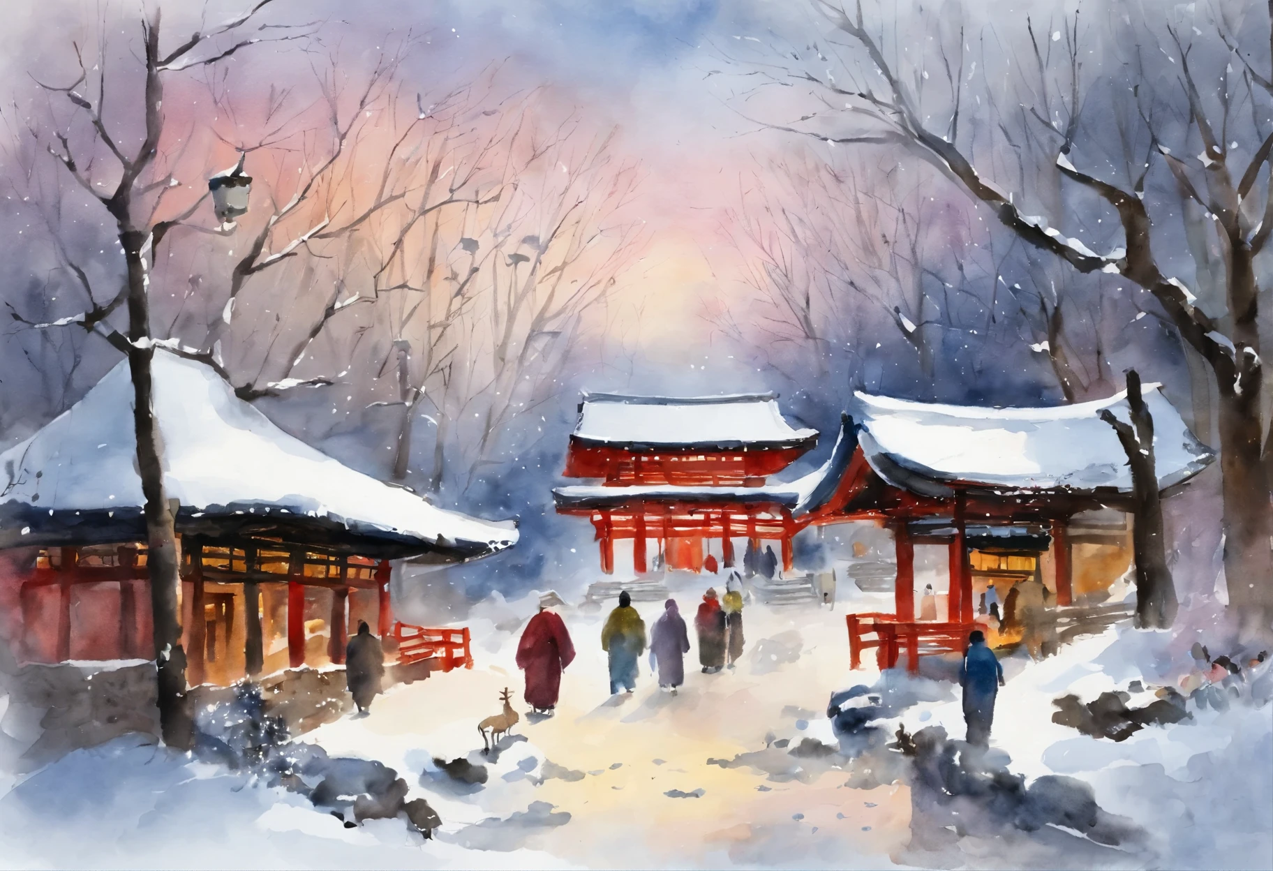 first Japanese shrine visit of New Year, (crowded shrine), Winter dawn, person in winter clothes