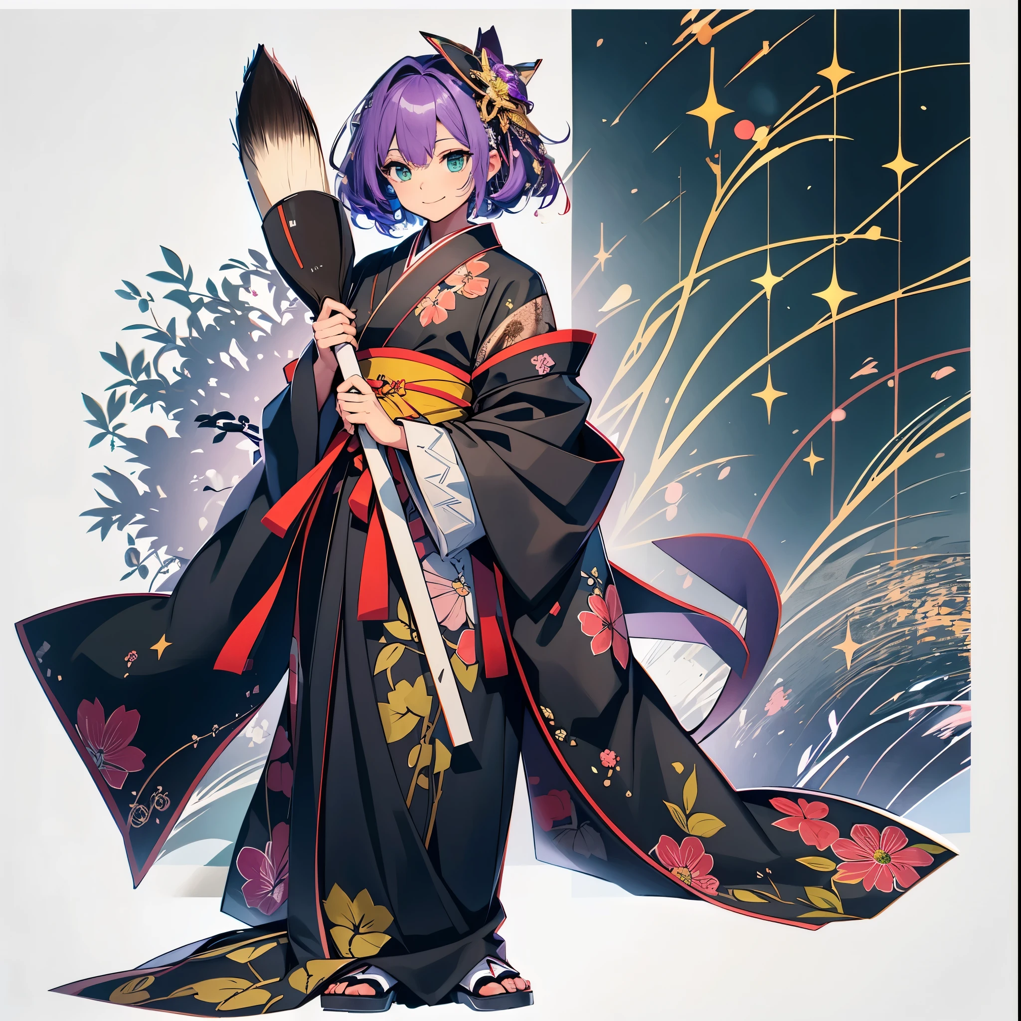 purple color hair、Glittering hair ornaments