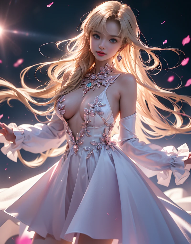 tmasterpiece,Highest image quality,super detailing,Best quality ,Extremely Delicately Beautiful, Very meticulous,Best quality, offcial art, extremely detaild的 CG unified 8k wallpapers, portrait photo of, The most beautiful look,blond hair blue eyes,Radiant skin and radiant eyes, pretty skin,(Detailed lighting:1.2), (Beautiful and detailed light:1.3), deep understanding, beautiful nude color, iintricate, digitial painting, smooth private parts, Focus sharp, The end of the world, Epic reality,looking at the camera in, (HighDynamicRange:1.4),facing at the camera, (pastel colour:1.4), Beautiful big breasts,The end of the world的, giving up, com cores neutras, natta, Screen space refraction, (Complicated details, ultra - detailed:1.3), art stations, Cinema lenses, vignet, the complex background, buliding,Enchanted smile,face flushed,the shy,detailed back ground,(Various colors of dream catcher earrings missing color,The color is black,white colors,in pink,purpleish color,red colour,blue colors,orange colors,green color,cyan colors,,),sexy and sultry,(The kinky is exposed,Camel toes,Combed neatly,),The sexiest look,Crystal Pink Diamond Venetian Sunset Rose Dress,Ultrathin,semi transparent,Lace,hollowed out