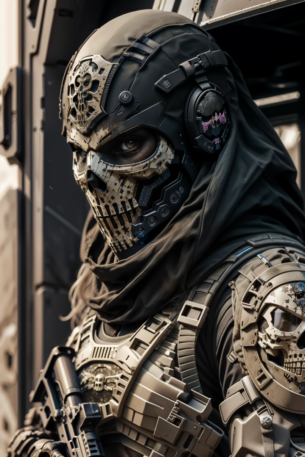 Loiras Barbie, fofo, Girly, skull mask, armadura, army, segurando arma, The Death Squad, tropa de elite