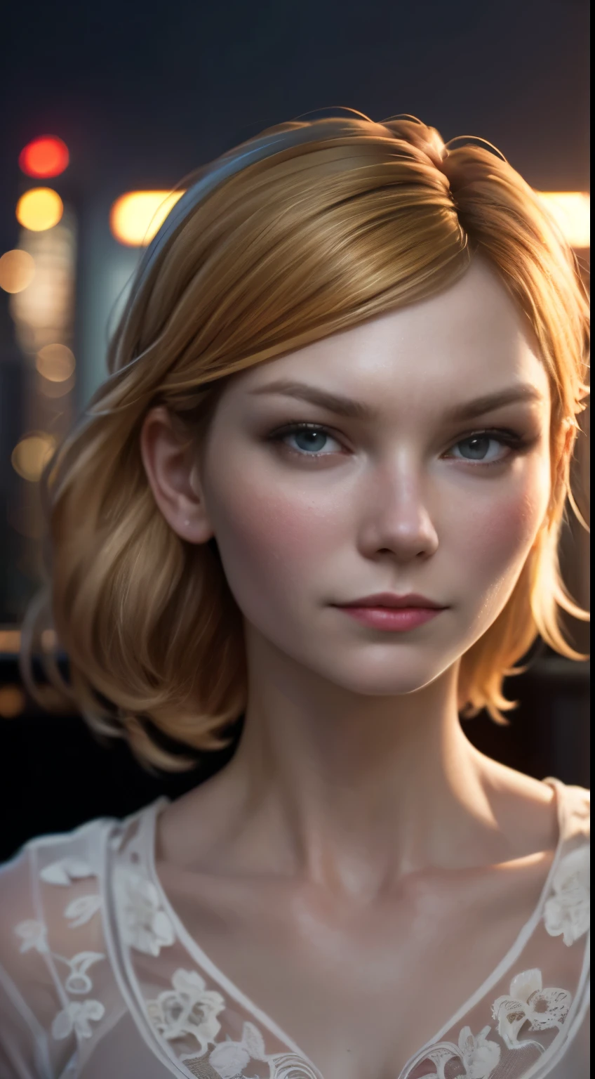 photo of Kirsten Dunst, RAW, beautiful woman, ((portrait)), ((detailed face:1.2)), ((detailed facial feature, detailed skin, clear skin), (perfect proportioned body), (wearing a colorful dress) (high detailed city environment, apartment balcony), (realistic photo, best quality, detailed), (8k wallpaper), (cinematic lighting, dramatic lighting) (sharp focus, intricate)