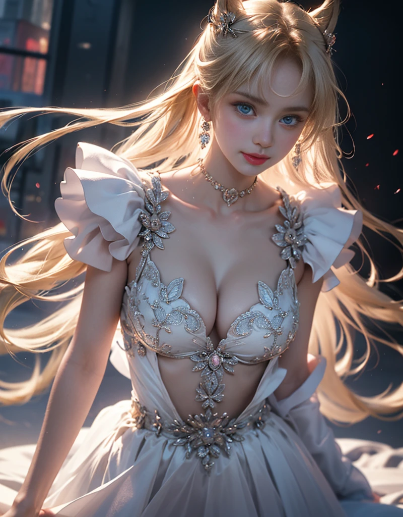 tmasterpiece,Highest image quality,super detailing,Best quality at best ,Extremely Delicately Beautiful, Very meticulous,Best quality at best, offcial art, extremely detaild的 CG unified 8k wallpapers, portrait photo of, The most beautiful look,blond hair blue eyes,Radiant skin and radiant eyes, pretty skin,(Detailed lighting:1.2), (Beautiful and detailed light:1.3), deep understanding, beautiful nude color, iintricate, digitial painting, smooth private parts, Focus sharp, The end of the world, Epic reality,looking at the camera in, (HighDynamicRange:1.4),facing at the camera, (pastel colour:1.4), Beautiful big breasts,The end of the world的, giving up, com cores neutras, natta, Screen space refraction, (Complicated details, ultra - detailed:1.3), art stations, Cinema lenses, vignet, the complex background, buliding,Enchanted smile,face flushed,the shy,detailed back ground,(Various colors of dream catcher earrings missing color,The color is black,white colors,in pink,purpleish color,red colour,blue colors,orange colors,green color,cyan colors,,),sexy and sultry,(Obscenity exposed,Camel toes,Combed neatly,),The sexiest look,Peach Milk Tea Smooth Velvet Versailles Dress,Ultrathin,semi transparent,透视蕾丝无肩带Ultrathin连衣裙,the body of the,