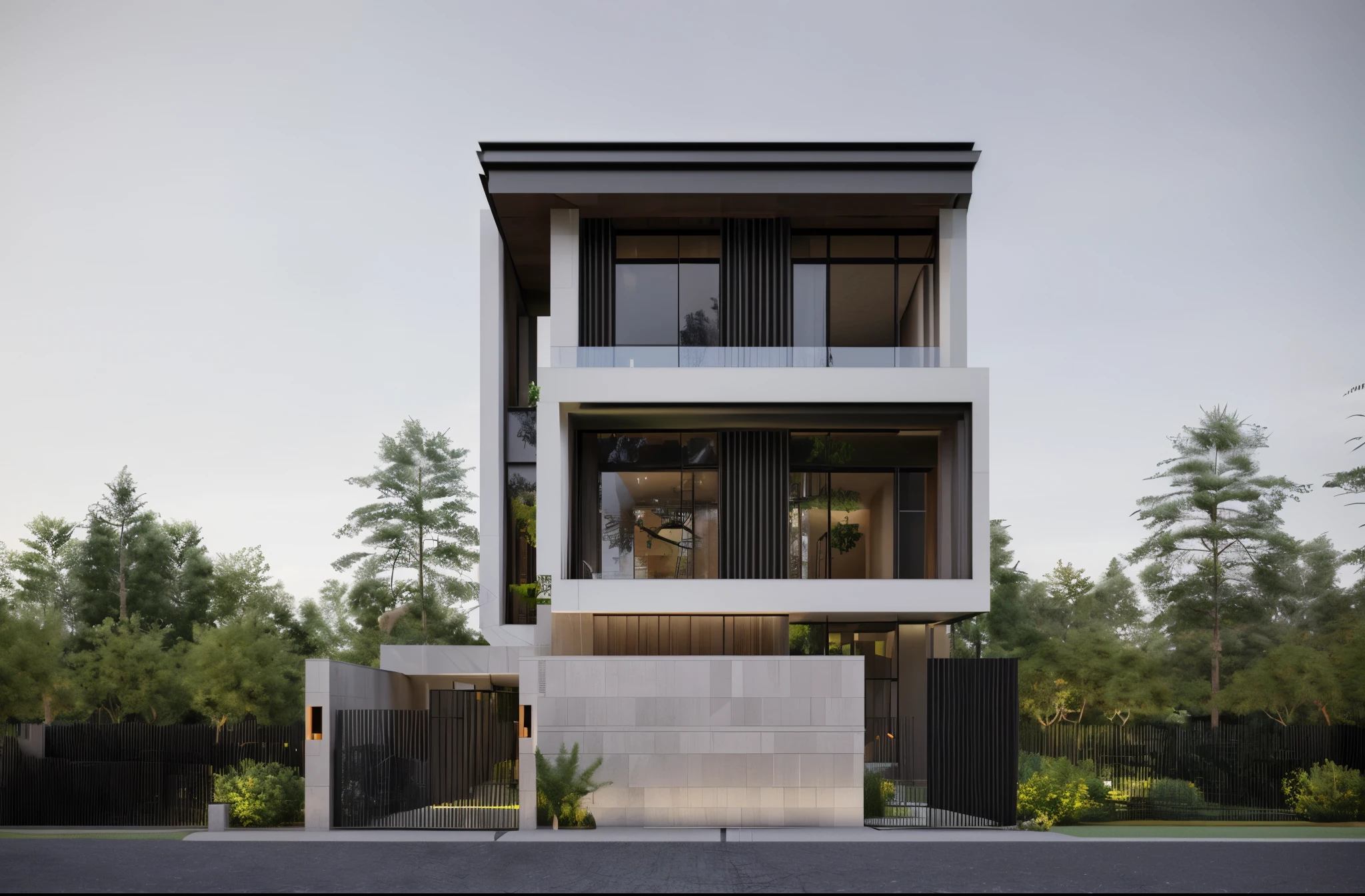 MODERN HOUSE, 3DMAX RENDER CORONA, GREEN TREES AROUND, WARM COLORS