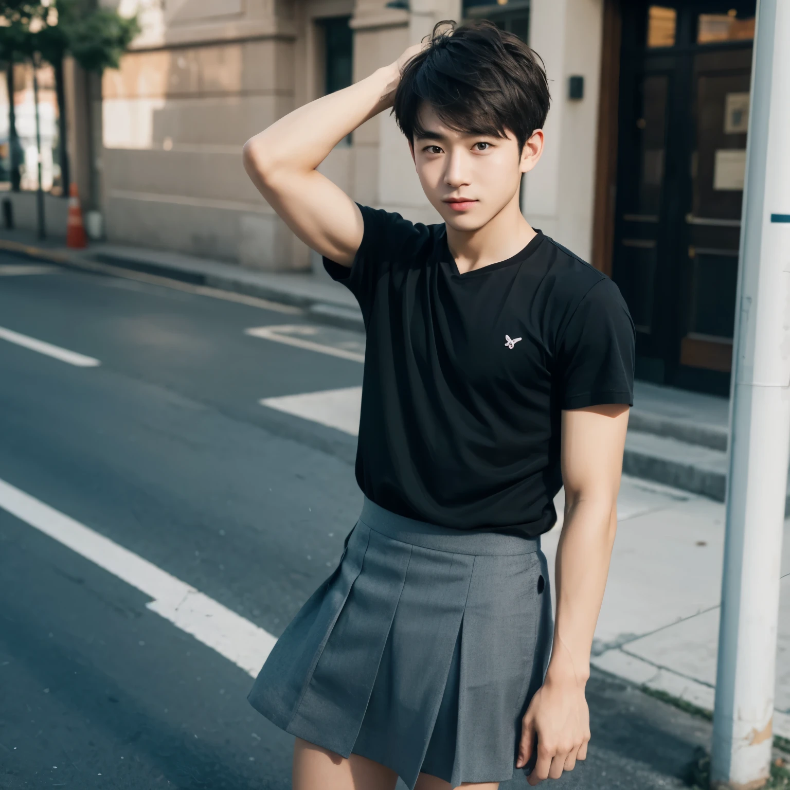 Cute boy in skirt