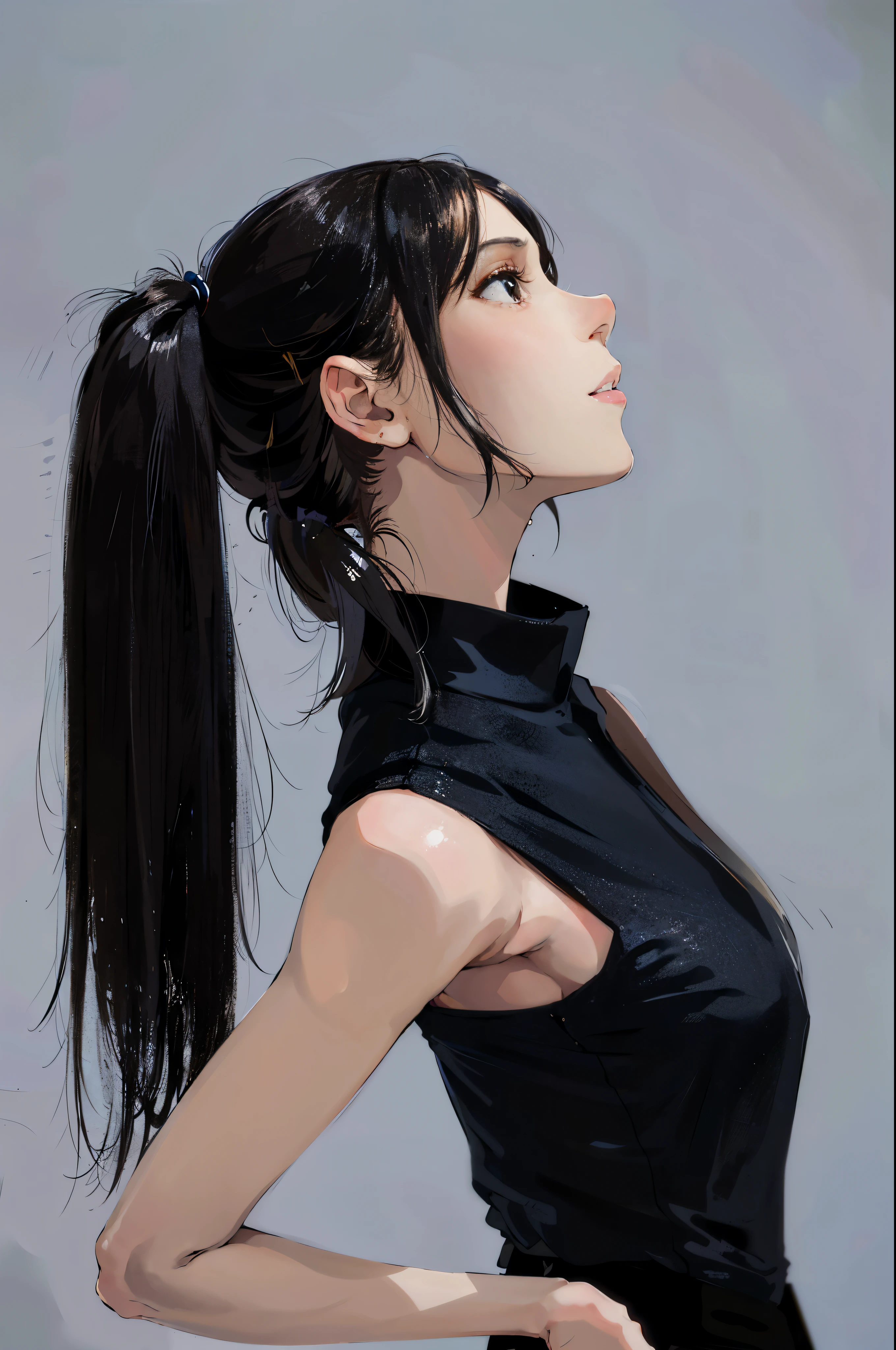 Arafed woman with long hair posing in black dress, long black hair in a ponytail, long Black ponytail, Ponytail Black Hair, Black ponytail hair, Black ponytail, long thin black hair, hair in slick low ponytail, Long ponytail, Asian girl with long hair, photo of slim girl model, with a ponytail, elegant profile pose, long hair with a ponytail