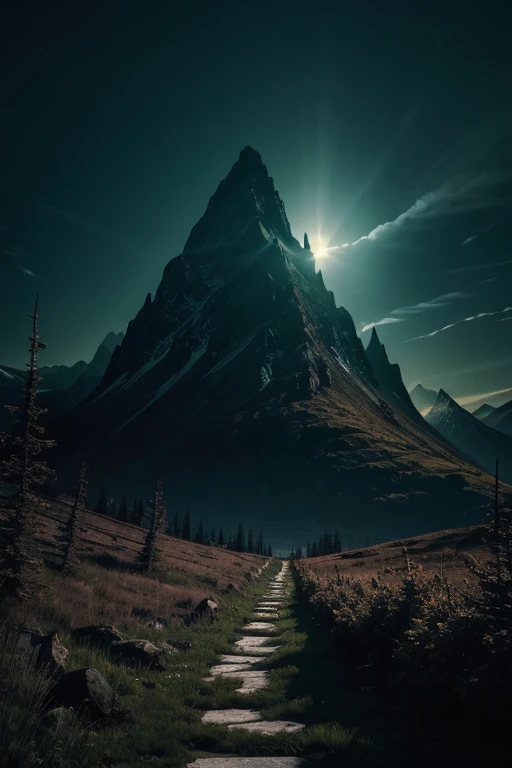 (masterpiece, best quality:1.4), cinematic light, colorful, high contrast, mountain, grass, tree, night, (horror (theme):1.2), (monster:1.2), dark