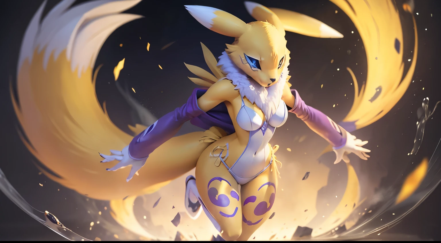 renamon, white lingerie, full body