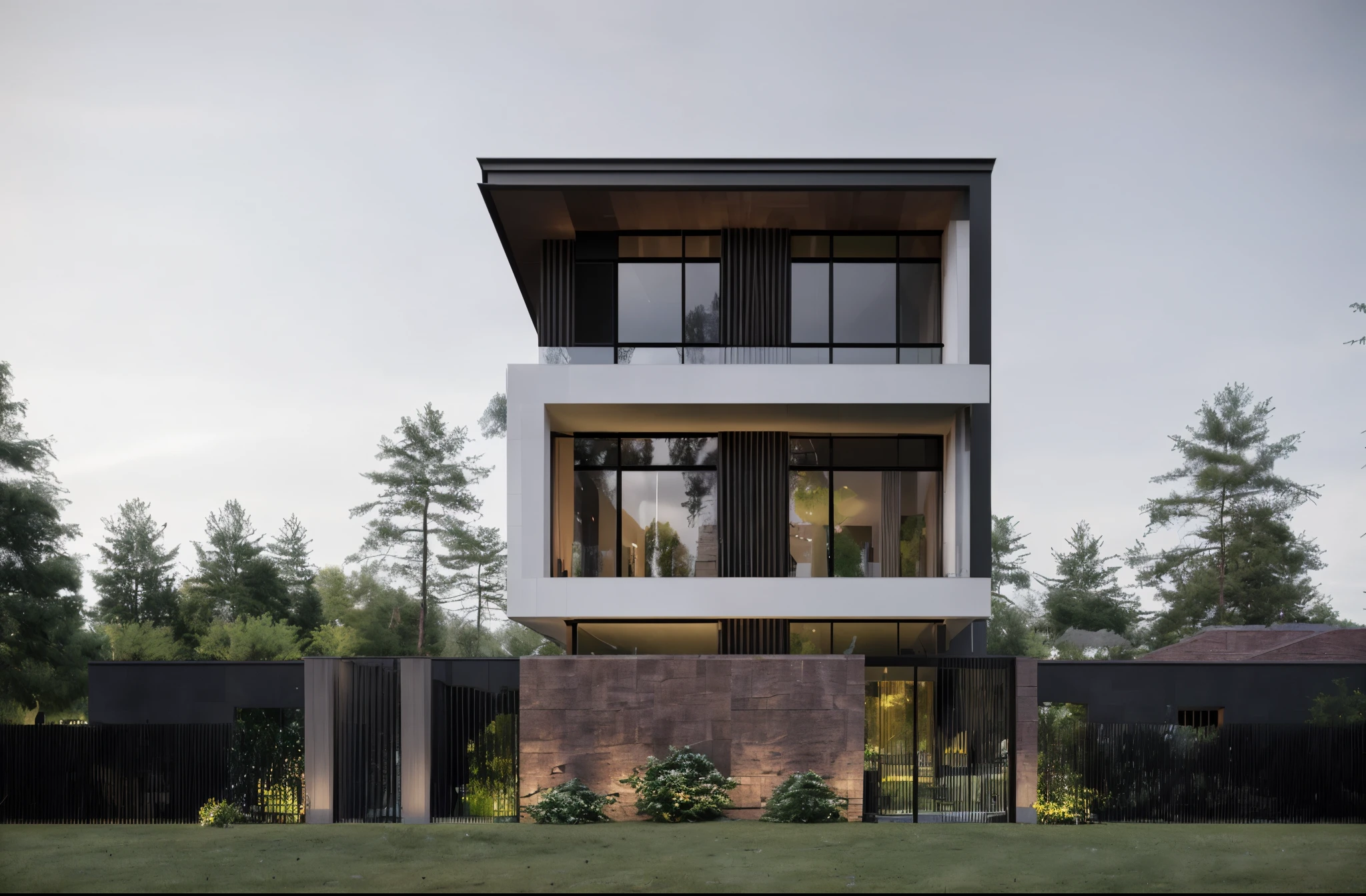 MODERN HOUSE, 3DMAX RENDER CORONA, GREEN TREES AROUND, WARM COLORS