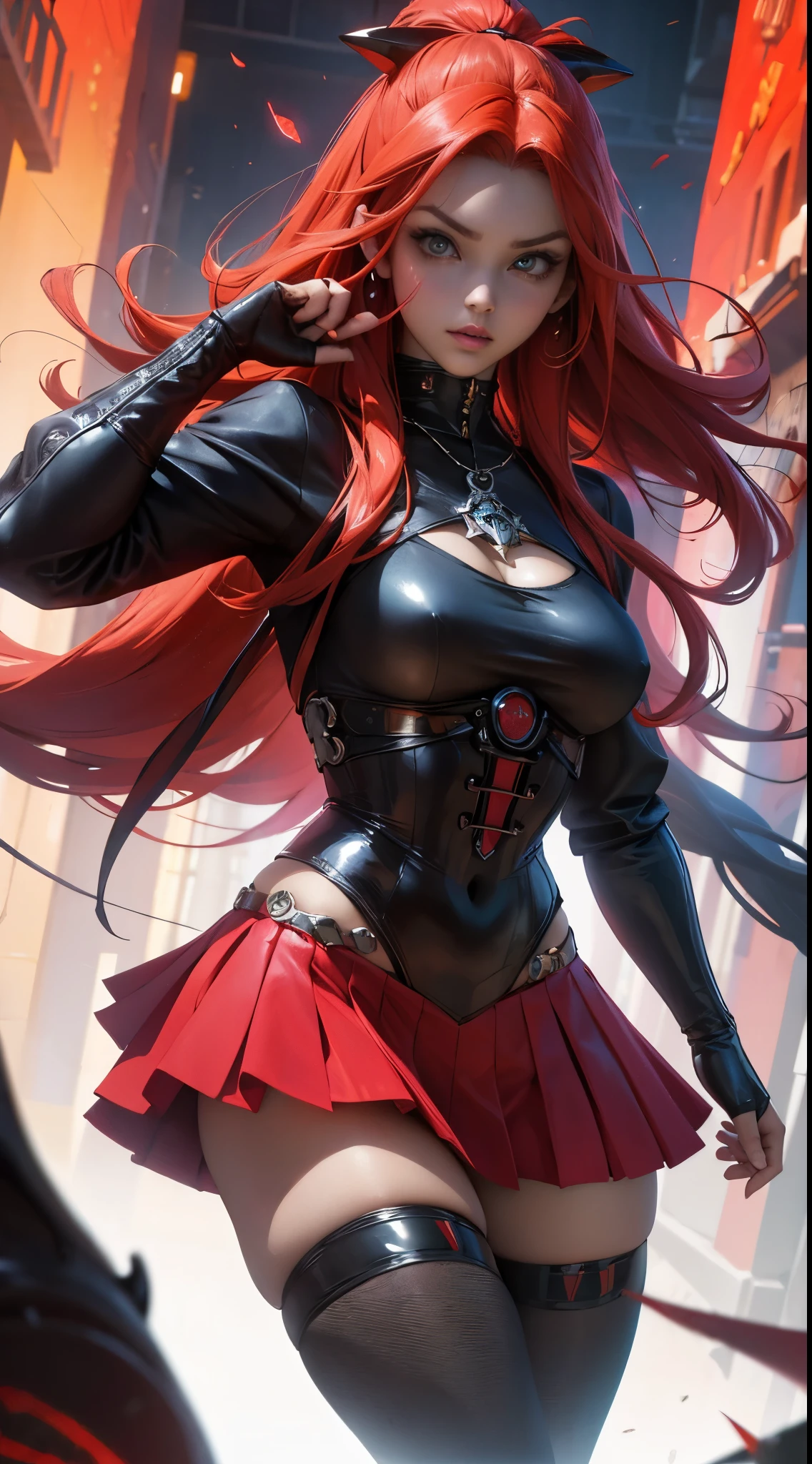 (La mejor calidad,A high resolution,Ultra - detallado,actual) ,Ariana Grande vestida slow samba red bruja scarlett Johansson,plumas rojas, lingerie rojo, (fondo ciudad Tokio cyberpunkAI colors:1.4) ,(hermosos ojos azules), (fondo Tokio grandes negro:1.4) , (pose vaquero ), (realistic) ,Arte detallado de alta calidad 8K, Fanart Mejor ArtStation, Fantasy art style ,(Bruja Escarlata)