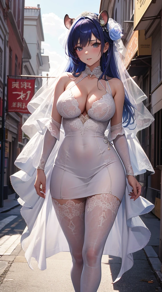 （8K ，hyper-detailing，ultra real photo，Best masterpiece，natural，Perfect artwork，Perfect female body），Two cute busty girls ，（large titmouseies），antique flower wedding，antique flower wedding，Chinese Wedding Dress，Stylish hairstyle，Elegant and sexy bride，on an antique street，Wear a Sexy Vintage Wedding Dress，The cleavage is larger，，stretch the meat，Raised sexy，The kinky is exposed ，titmouse，Full body photo，Blue hair，