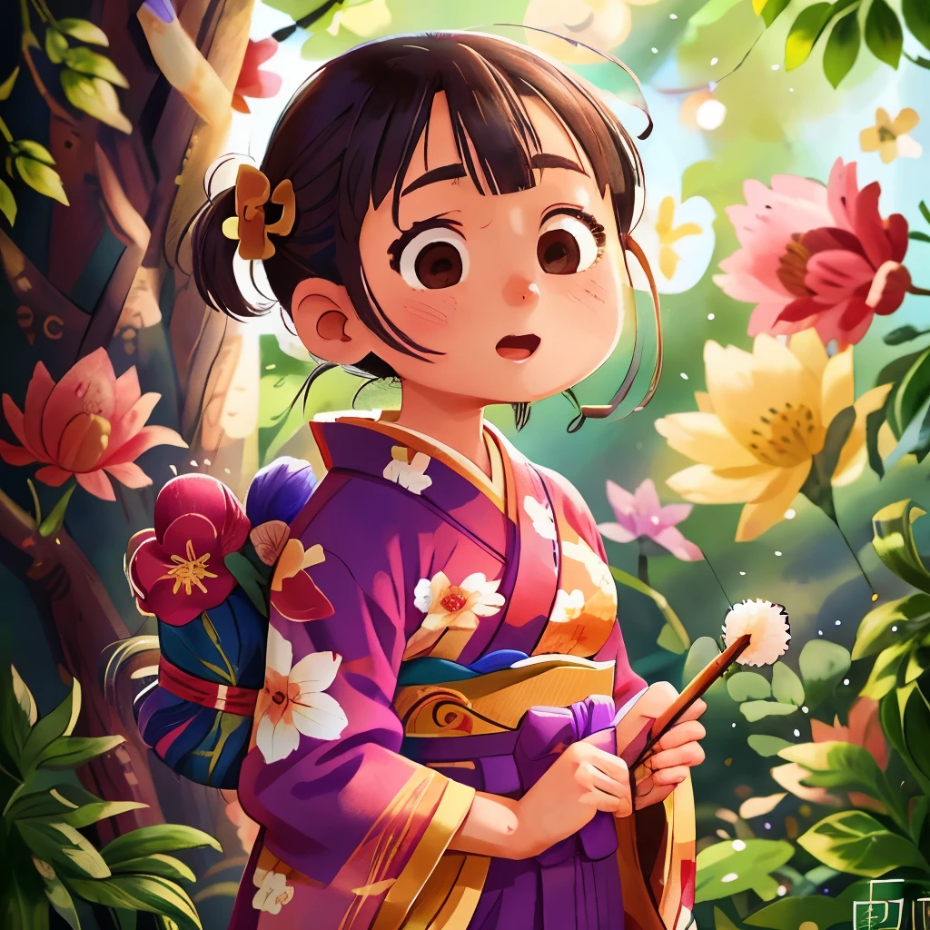 Kadomatsu、New Year、New Year、jpn、Teenage girl wearing a kimono、perfectquality、Clear focus (Clutter-Home:0.8)、(masterpiece:1.2) (realisitic:1.2) (bokeh dof) (top-quality) (detailed skins:1.3) (intricate-detail) (8K) (Eye of Detail) (foco nítido), (Happiness)