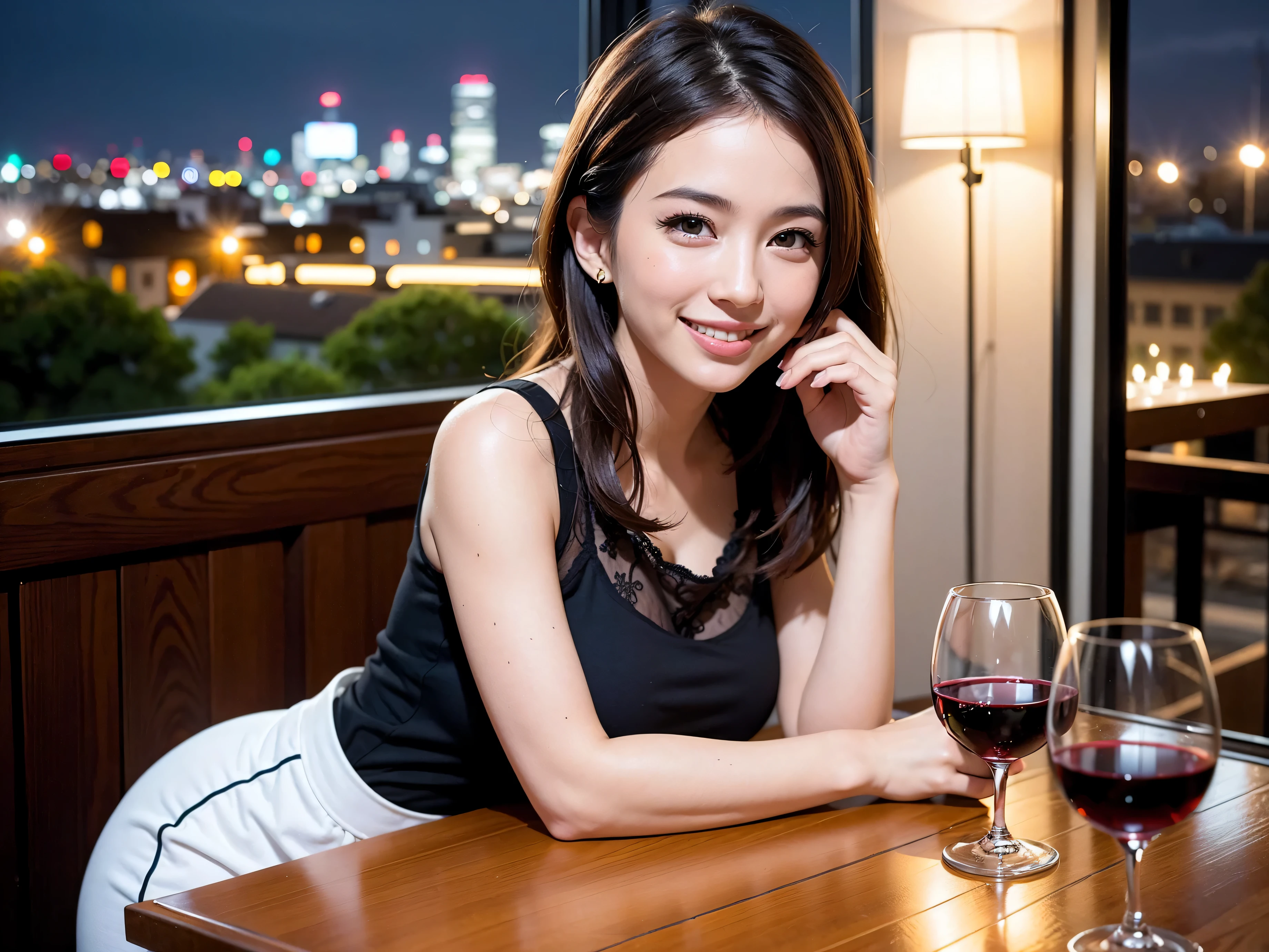 (64k uhd, nffsw, of the highest quality, masutepiece: 1.2), (Realistic, photoRealistic: 1.37), Dutchman、Frenchman、Italian、japanes, (Slim Face), (slimボティ), (Brown hair), (short-cut), cheeks blush a little, (44 years old), 38 years, Solo, A beautiful and detailed night view spreads out outside the window.., restaurant, wine glassesが座っている, At night, Novafrog style in a prominent place, actress, Model, waist-up, white wine, slim, wine glasses, Super Clean Night View, wine glasses Put in the Middle, Happy Smile, (Smile: 1.15), Beautiful fine eyes, Upper body, Bust Japan Up, Night, Short, Short, actress, Model, waist-up, white wine, slim, wine glasses, Super Clean Night View, wine glasses Put in the Middle, Happy Smile,
