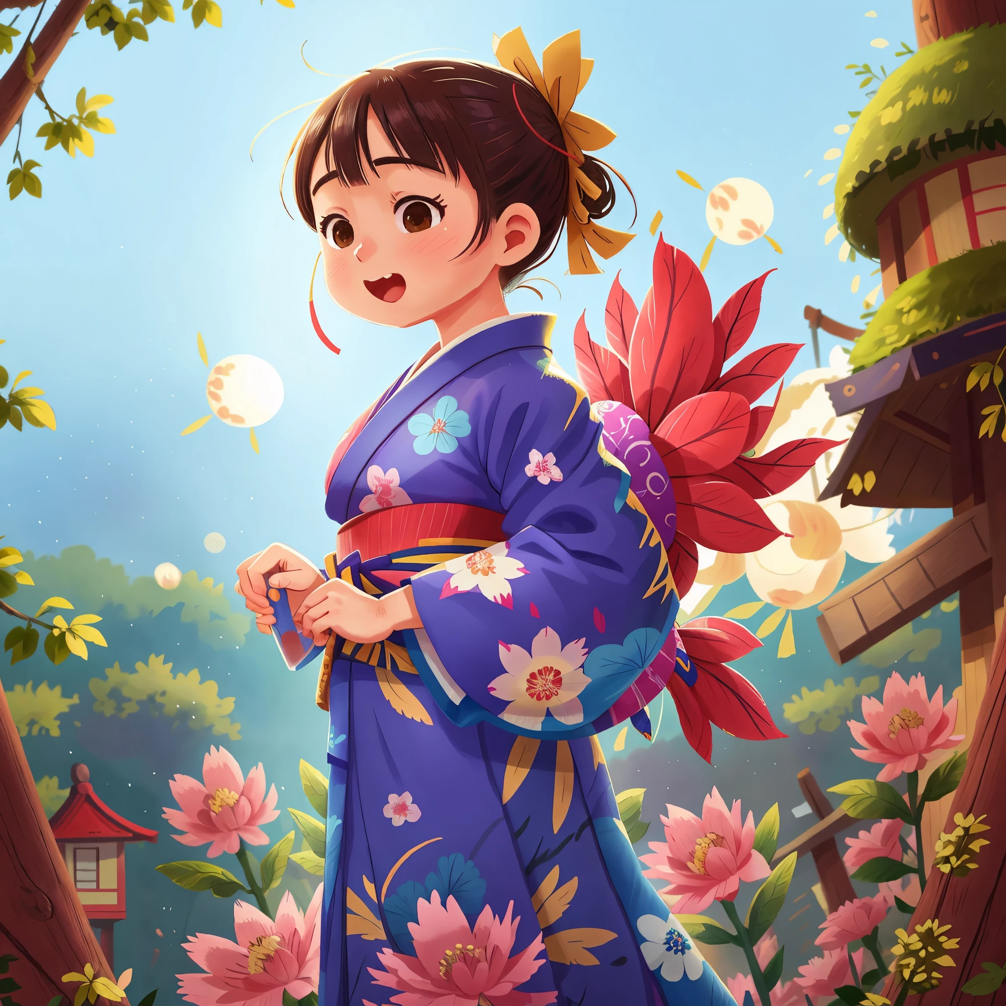 Kadomatsu City、New Year、New Year、jpn、 girl wearing a kimono、perfectquality、Clear focus (Clutter-Home:0.8)、(masterpiece:1.2) (realisitic:1.2) (bokeh dof) (top-quality) (detailed skins:1.3) (intricate-detail) (8K) (Eye of Detail) (foco nítido), (Happiness)