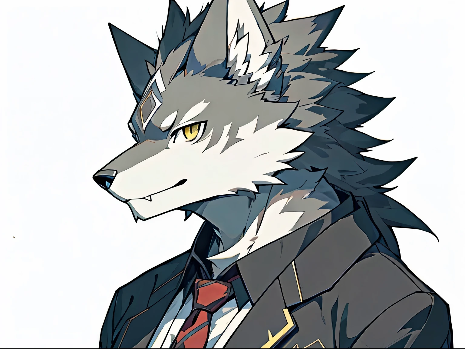 anime character with a wolf's head and a tie and a suit, zeronis style, koda kazuma, sazed, ((zerator)), official art, zeronis, kazuma kaneko, profile picture 1024px, zerochan art, stylized anime, inspired by Ryūsei Kishida, inspired by Zhu Da