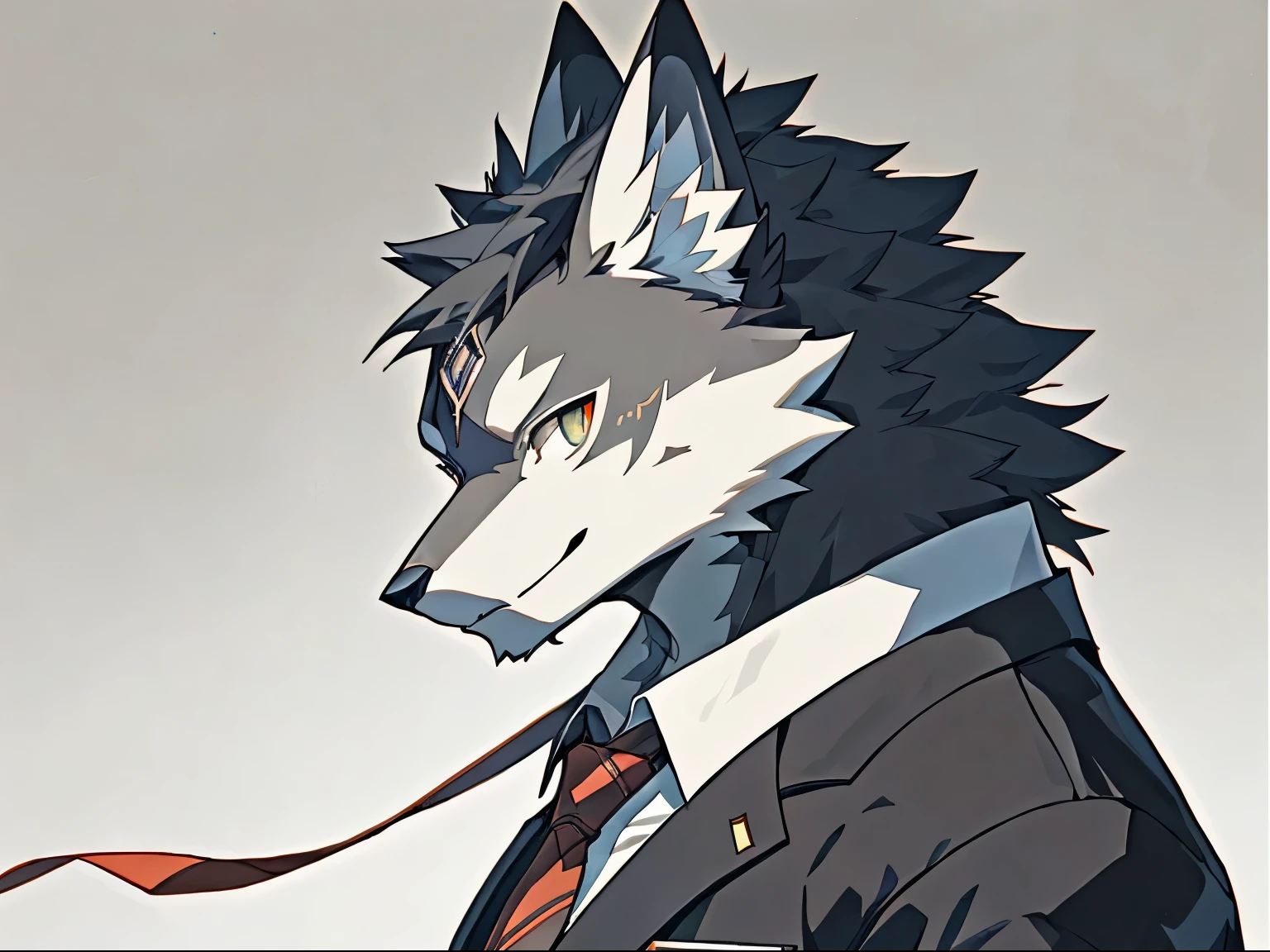 anime character with a wolf's head and a tie and a suit, zeronis style, koda kazuma, sazed, ((zerator)), official art, zeronis, kazuma kaneko, profile picture 1024px, zerochan art, stylized anime, inspired by Ryūsei Kishida, inspired by Zhu Da
