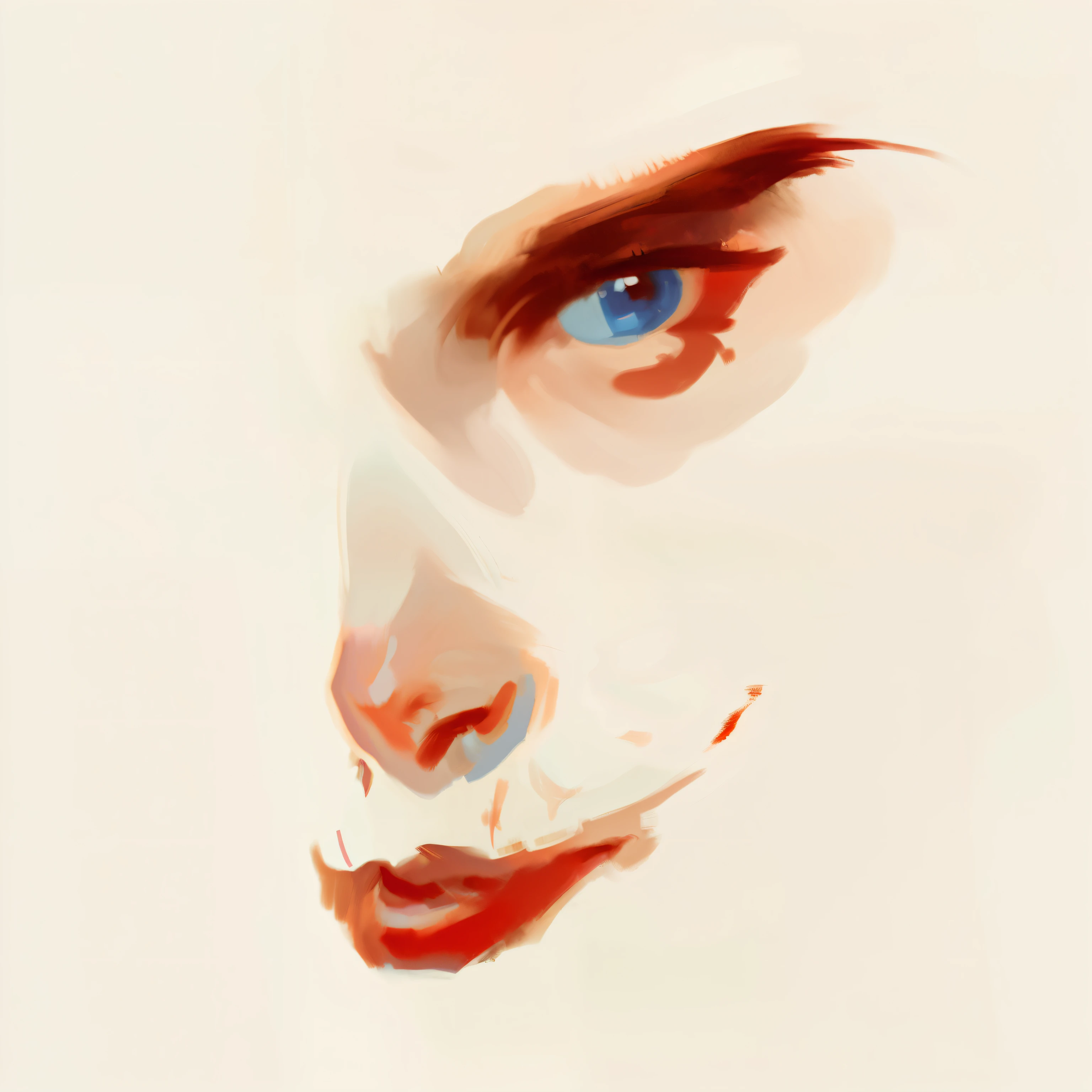 (Best quality at best,4K,8K,A high resolution,tmasterpiece:1.2),ultra - detailed,(actual,photoactual,photo-actual:1.37),Portrait of woman with red nose and blue eyes,Digitally rendered expressive artwork,Side portrait,digital watercolor,Highly detailed face and red lips,digital watercolor painting,portrait made as digitial painting,Created 1 piece of digital art,Created 1 piece of digital art,digital portrait,digitial painting,frontal portrait of a woman,centered portrait