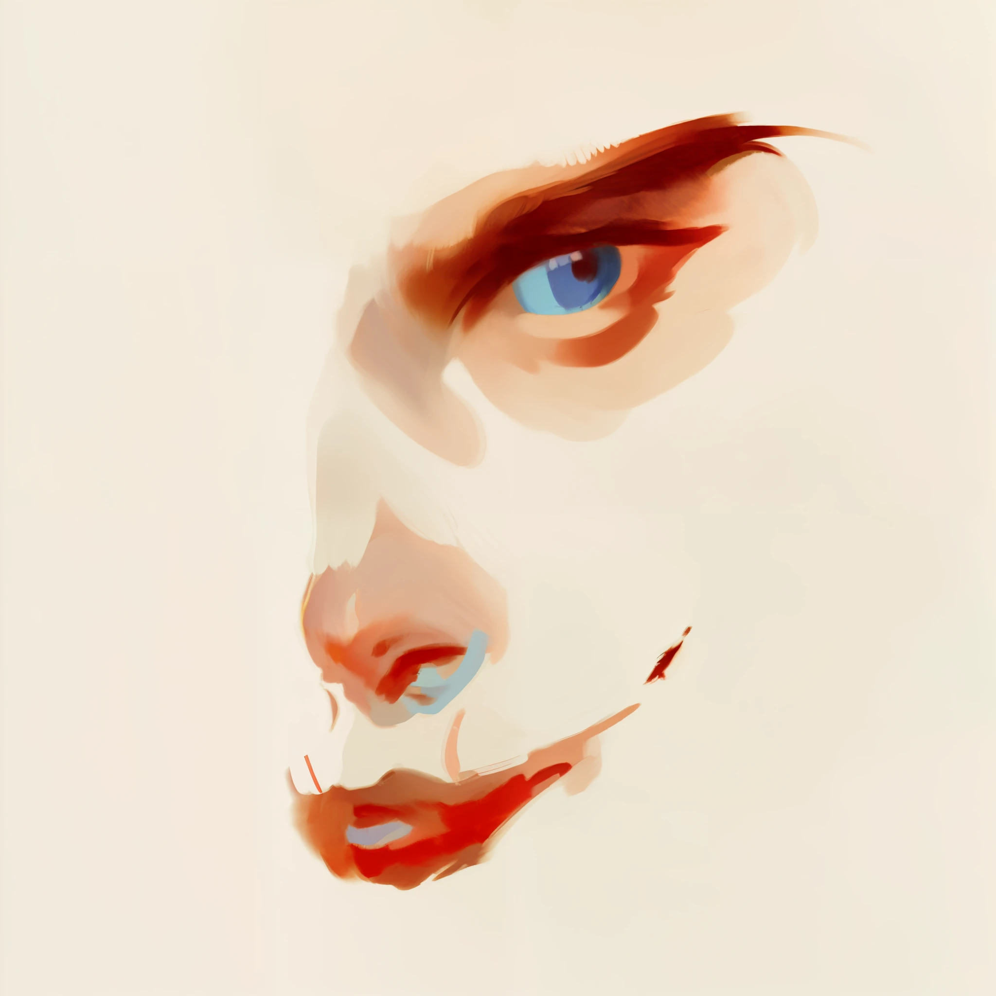 (best quality,4K,8K,highres,masterpiece:1.2),ultra-detailed,(realistic,photorealistic,photo-realistic:1.37),portrait of a woman with a red nose and blue eyes,expressive artwork rendered digitally,profile portrait,digital watercolor,highly detailed face and red lips,digital watercolor painting,portrait made as digital painting,created 1 piece of digital art,digital portrait,digital painting,frontal portrait of a woman,centrally positioned portrait
