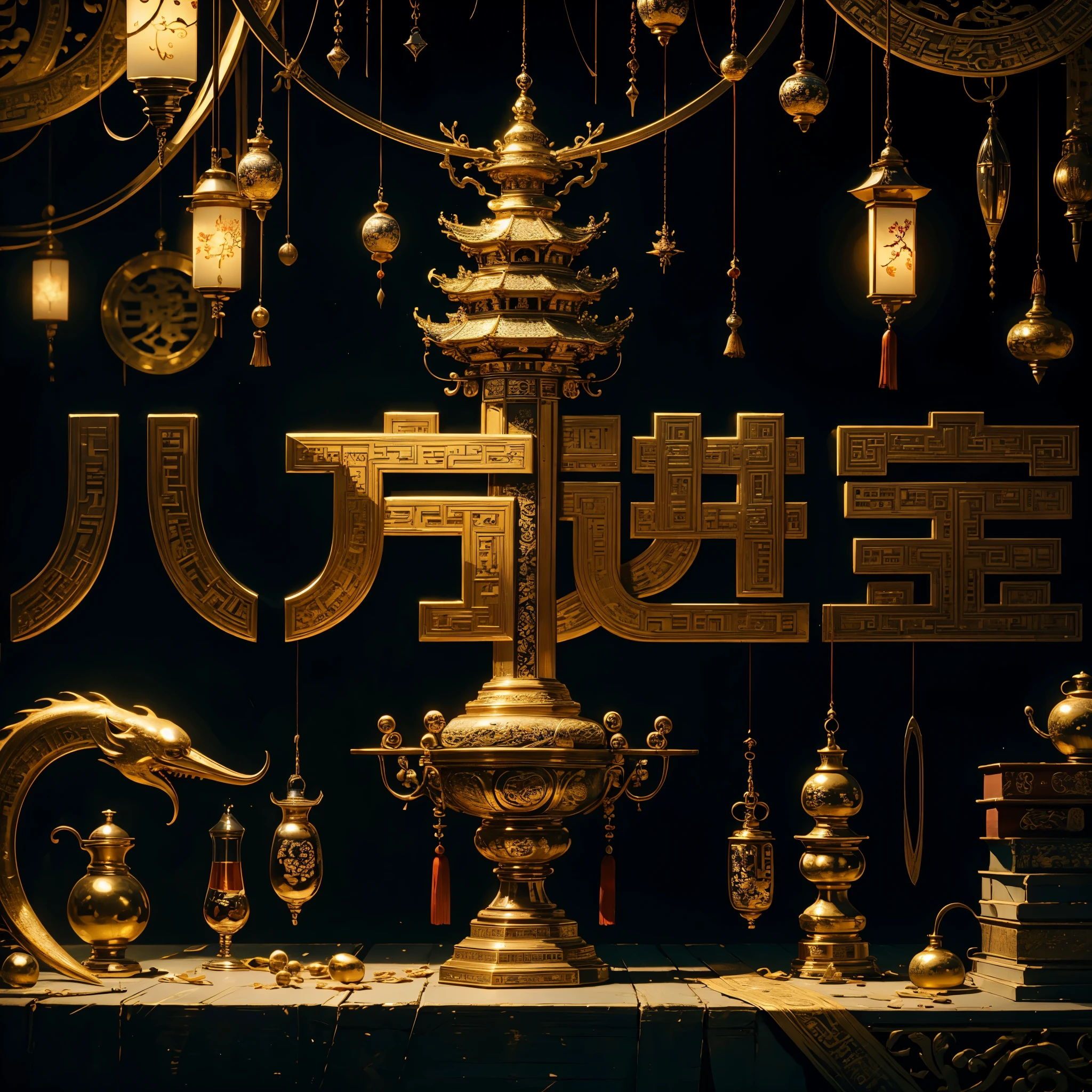 linden trees,a cassock,Chinese style architecture,Chinese motif,totem,tmasterpiece,Rich detail pattern ,tmasterpiece,Best quality,ultra - detailed。