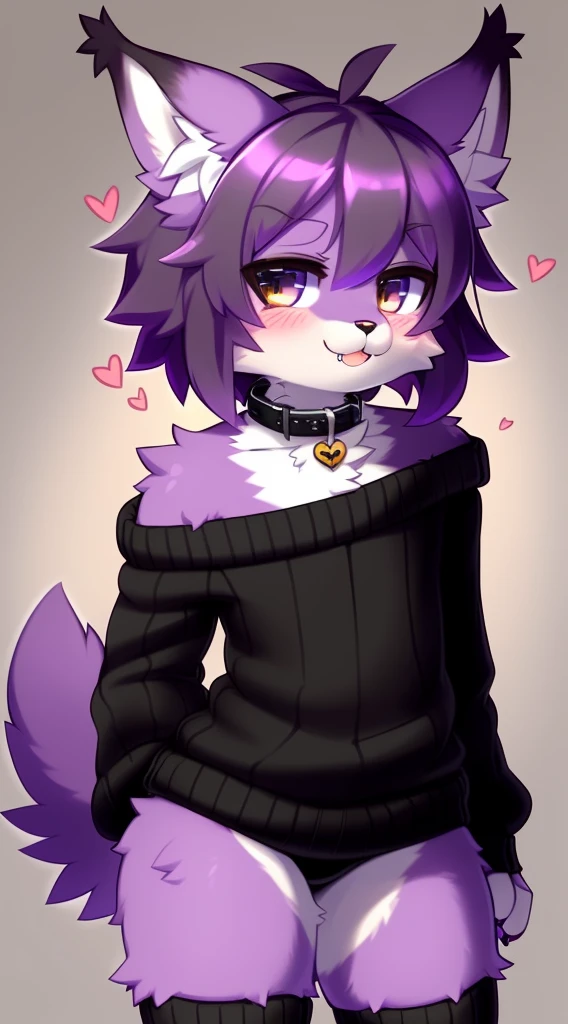 Furry male, (((eyeliner))), eyelashes, (((black eyeshadow))), ((male focus)), lynx, (((purple fur))), (purple hair), furry, cute fangs, cute, medium hair, furry, anime style, fluff, fluffy, thuft, disheveled, realistic fur, detailed, detailed shadows, cheeks fluff, ((fullrender)), <3 eyes, icon portrait, avatar icon, only face, smug face, ((super fluffy)), (upper body), one fang, ((shoulder fluff)), ((shoulder tuft)), ((hairy body)), (((fluffy body))), (((furry body))), thicc thighs, detailed hands, yiffy, teasing face, ((bedroom background)), (((kemono))), ((leg warmers)), ((arm warmers)), upper body, seductive pose, solo focus, ((by jinxit)), claws, blush, :P, (by kilver), hair accessories, hair ornaments, collar, standing, sports shorts, ((sweater)),