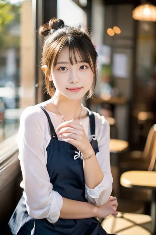 ((masterpiece))), (((Full body photo))), (One beautiful Japan girl, classmates, landscape and innocence,kawaii) ,超A high resolution, Realistic, ultra-detailliert, 8K,top-quality, Extremely detailed, A slender,very beautiful japanese girl, Detailed face:1.3), (Bery short hair,I tied her hair in a bun.A dark-haired :1.4), (a ,kawaii系,adorable 14 year ol girl), (Perfect body:1.1),(Perfect fingers), (Neat sailor suit,Dark blue mini skirt、Dark blue high socks、, Cute and innocent look,Show your beautiful teeth,Wonderland, sexy pose,rosy cheeks, Sparkling eyes, kawaiiポーズ, ((Inside the coffee shop))、cute cake on the table、slow steamed coffee、soft afternoon light、Wrapped in the soft light shining through the window、gentle and delicate lighting, Pastel color palette, dreamy ambiance, Magical, Vivid colors, Bokeh,