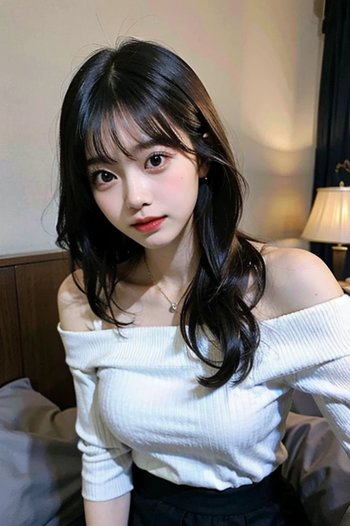 yuyao,Best quality at best,超高分辨率,(actual:1.4),1 girl,Off-shoulder white shirt,Black tight skirt,black hair gray:1),(humongous large breast:1.2),looking at viewert,close up,